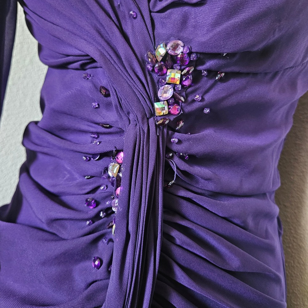 Let's Fashion Purple Embellished Ruched Formal Gown with Scarf - Picture 5 of 8